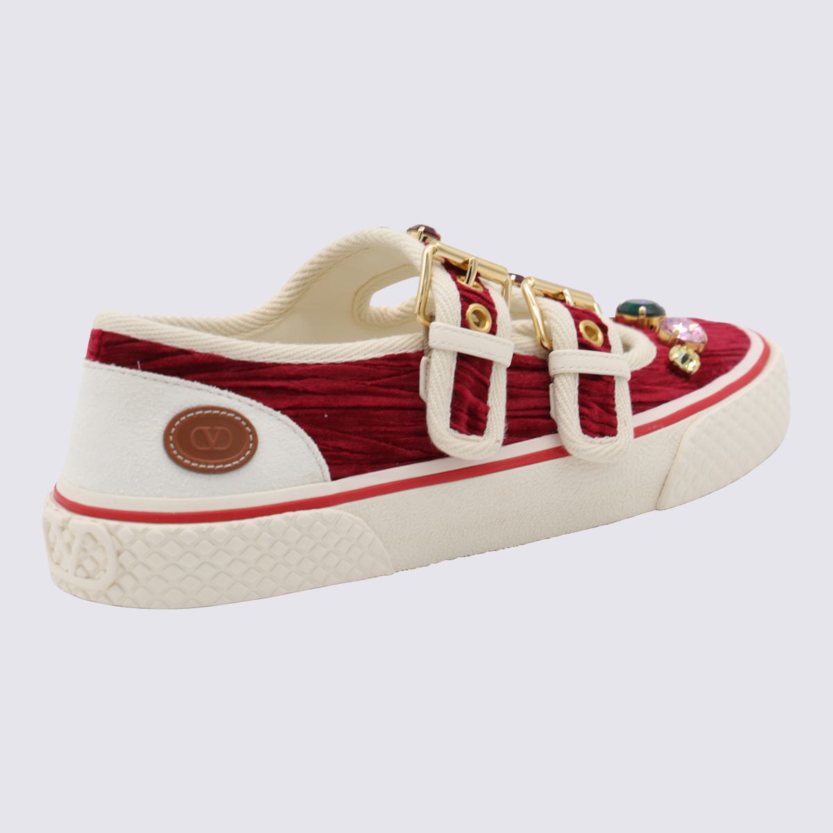Valentino Garavani Burgundy And White Leather Sneakers