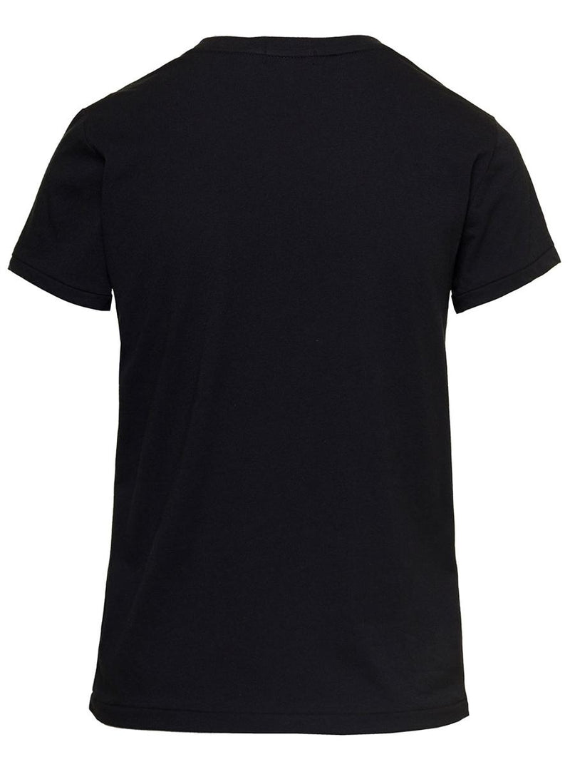 Black Crewneck T-Shirt With Contrasting Logo Embrodery In Cotton Woman