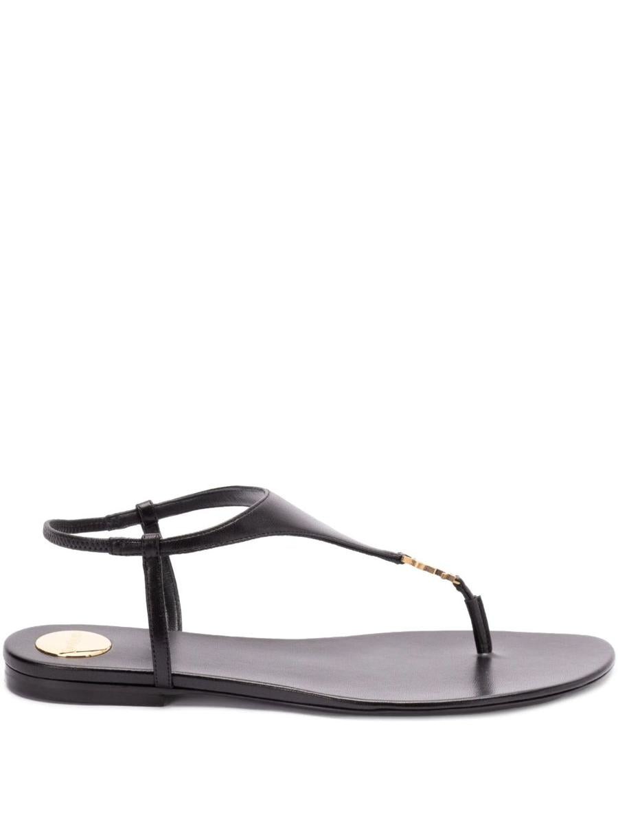 Saint Laurent Cassandre Leather Thong Sandals