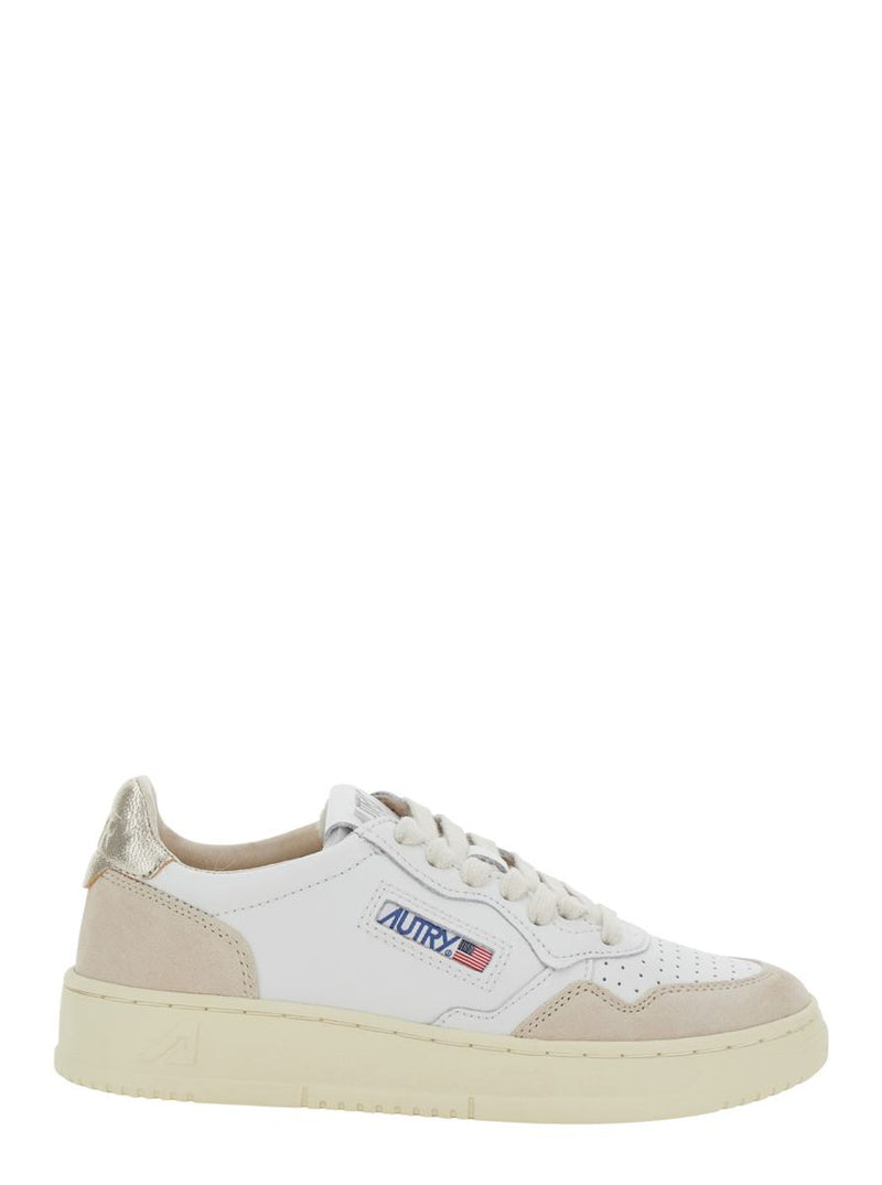 'Medalist' White Low Top Sneakers With Logo Patch On Tongue And Side In Leather Blend Woman