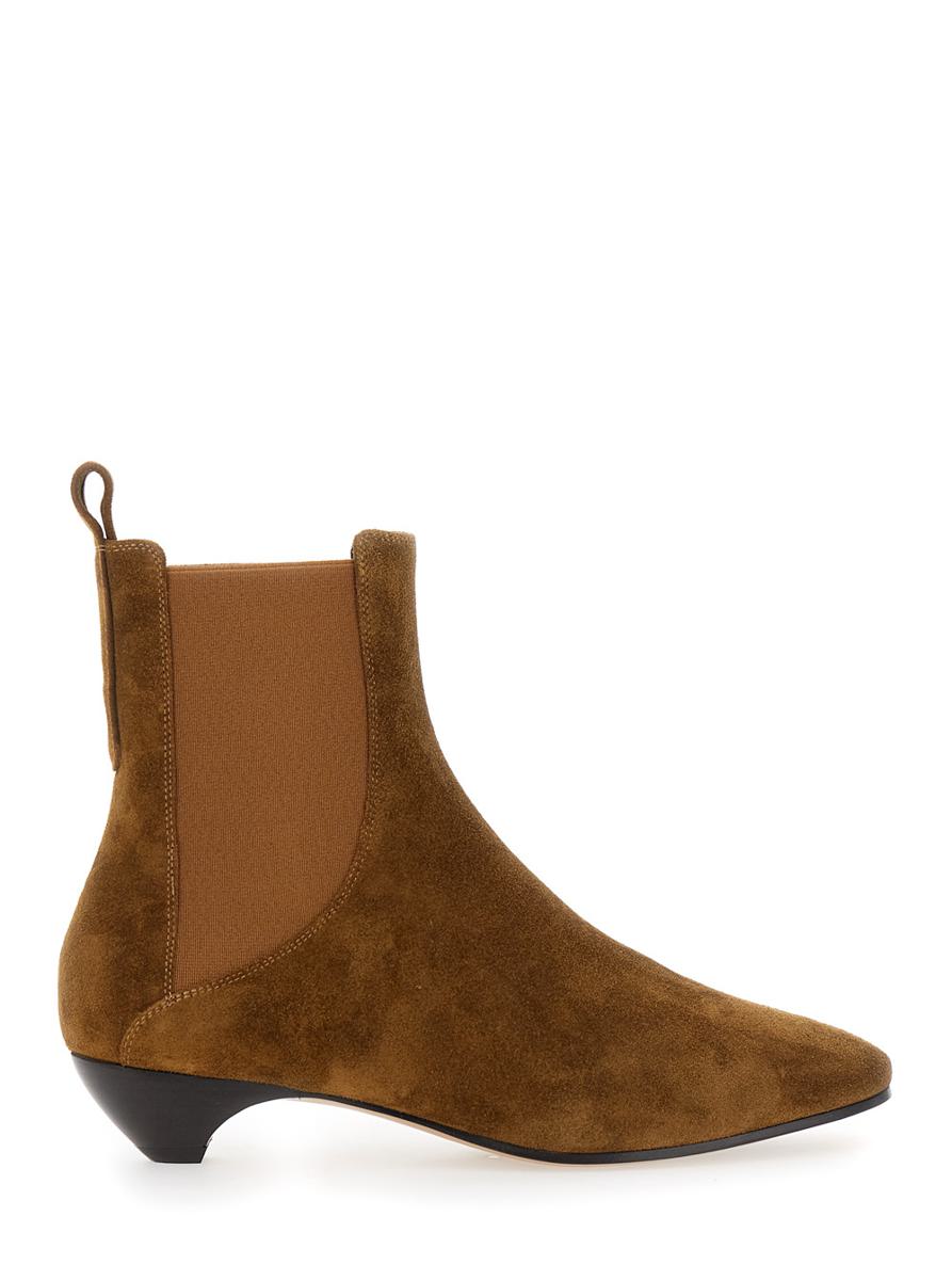 'Allegra Chelsea' Beige Ankle Boots With Elastic Panels In Suede Woman