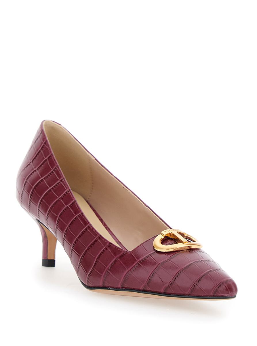 Bordeaux Pumps With Low Stiletto Heel And Embissed Crocodile Effect In Leather Woman