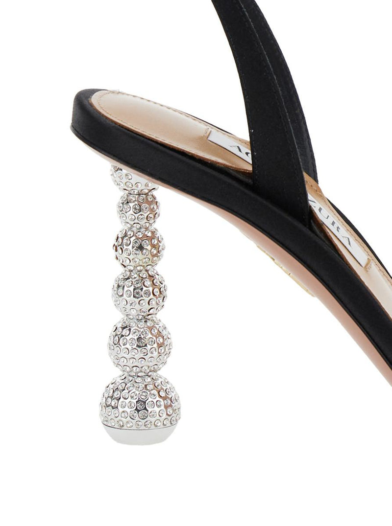 'Yes Baby' Black Strappy Sandals With Sculptural Heel In Satin Woman