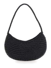 Black Crossbody Bag With Concealed Magnetic Closure And Interwoven Design In Leather Woman
