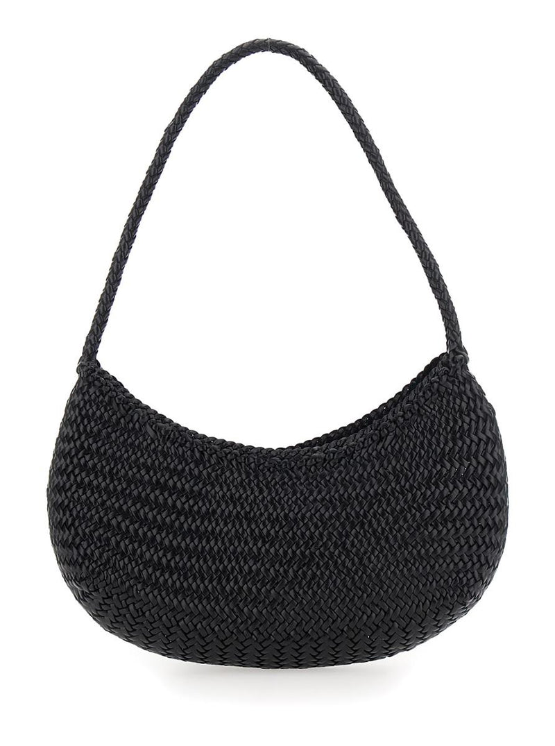 Black Crossbody Bag With Concealed Magnetic Closure And Interwoven Design In Leather Woman