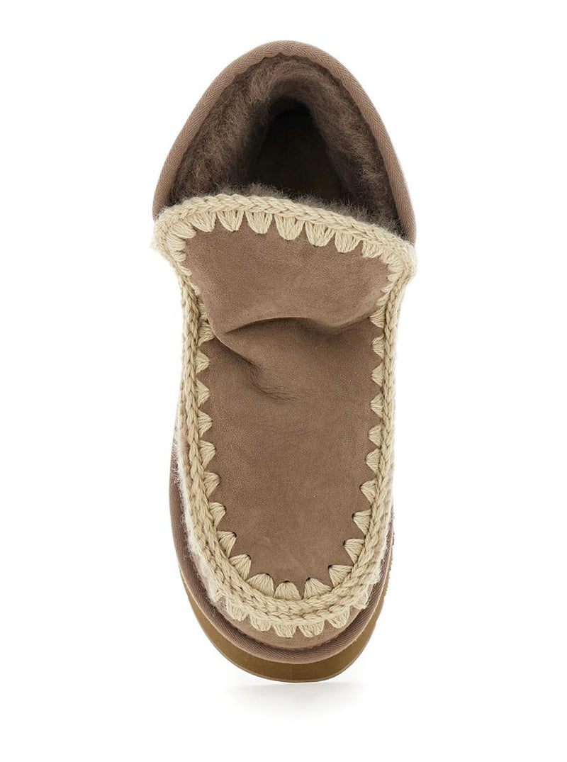 'Mini Eskimo' Brown Ankle Boots With Logo Patch On The Rear In Leather And Suede Woman