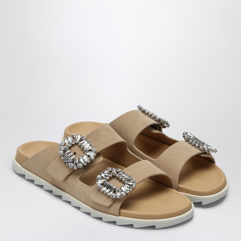 Roger Vivier Beige Suede Slidy Viv' Mule