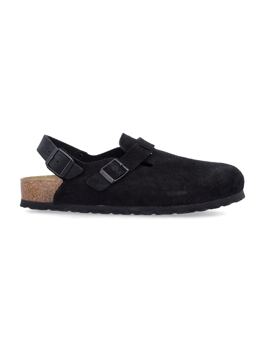 Birkenstock Tokio Black Nubuck Leather Mules With Strap