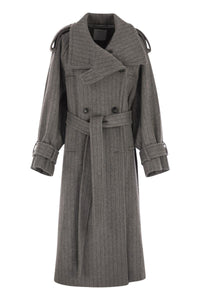 Sportmax Arold1234 - Pure Wool Pinstriped Trench Coat