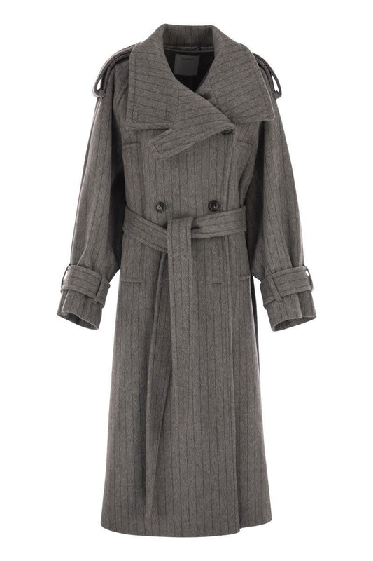 Sportmax Arold1234 - Pure Wool Pinstriped Trench Coat