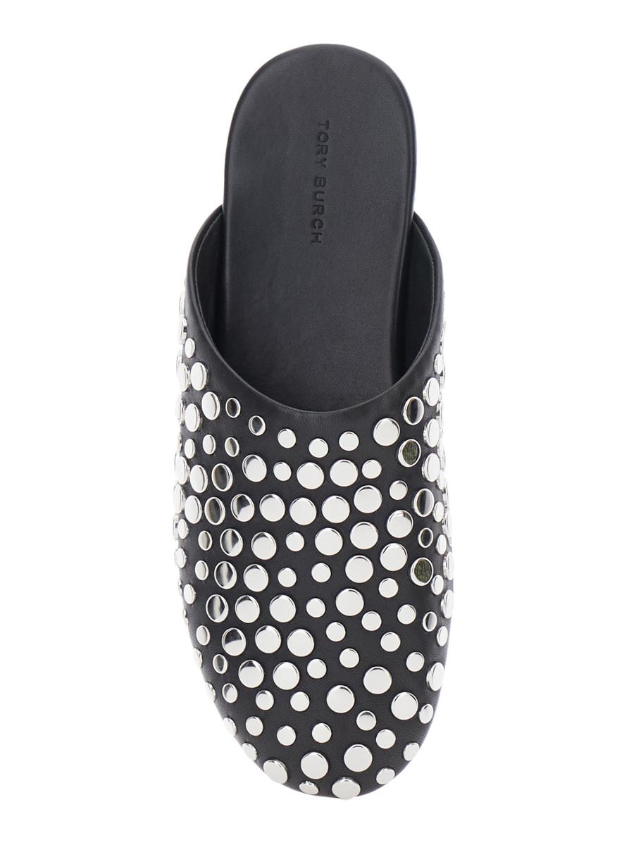 Black Mules With Round Toe And Stud Embellishments In Leather Woman