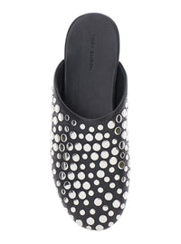 Black Mules With Round Toe And Stud Embellishments In Leather Woman