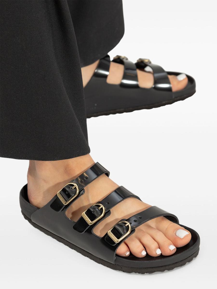 Birkenstock 'Florida' Black Leather Slippers