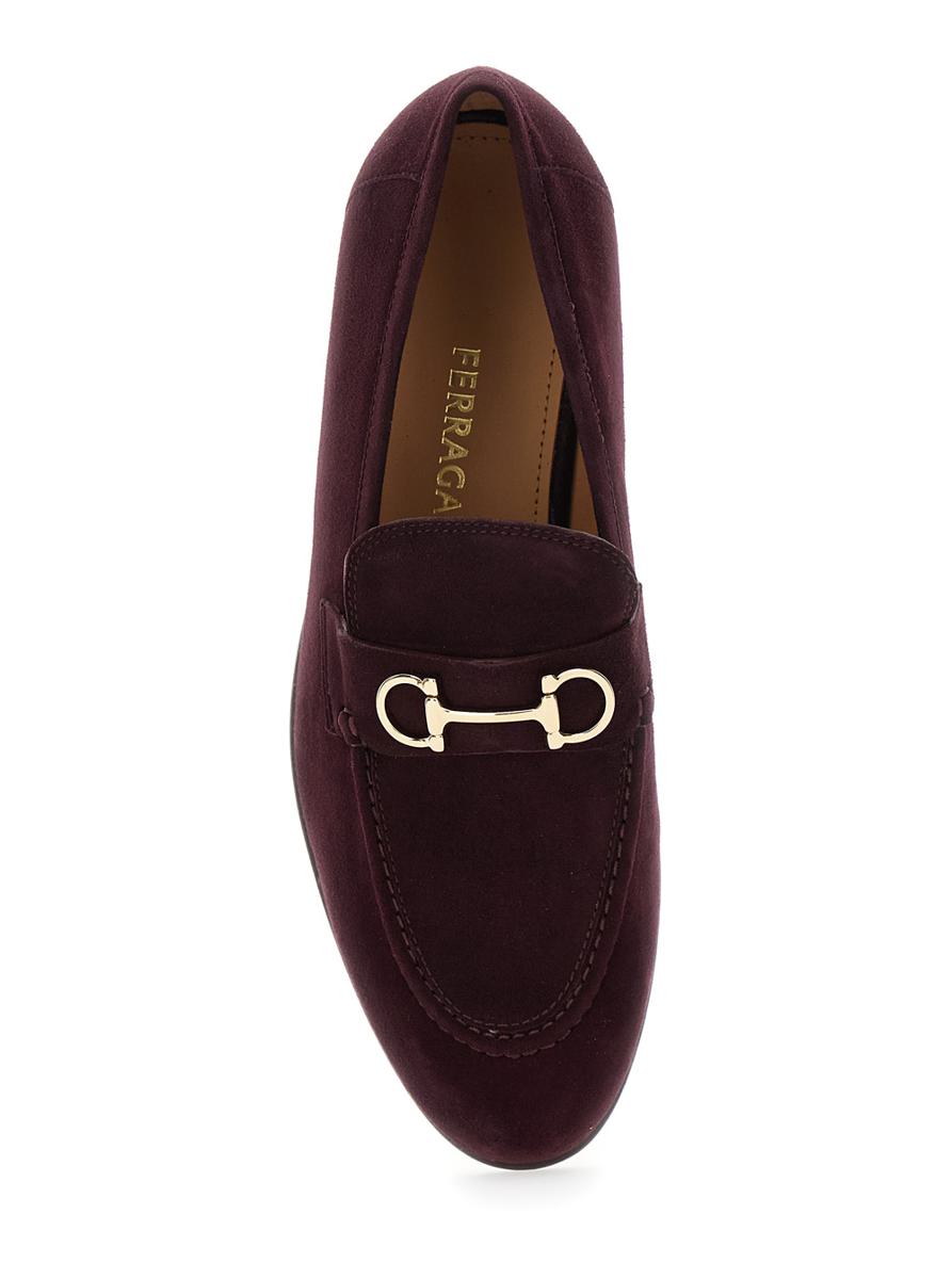 Bordeaux Loafers With Gancini Plaque On The Front And Low Heel In Suede Woman