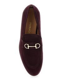Bordeaux Loafers With Gancini Plaque On The Front And Low Heel In Suede Woman