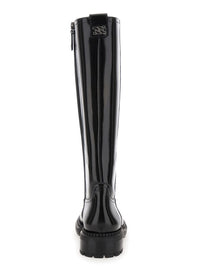 Black Boots With Wide Heel And Zip Closure In Leather Woman