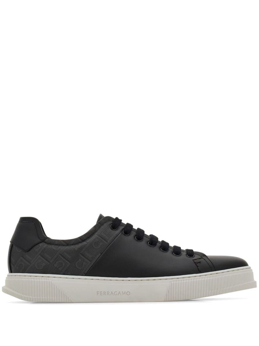 Salvatore Ferragamo Leather And Jacquard Fabric Monogram Clayton Sneakers Shoes