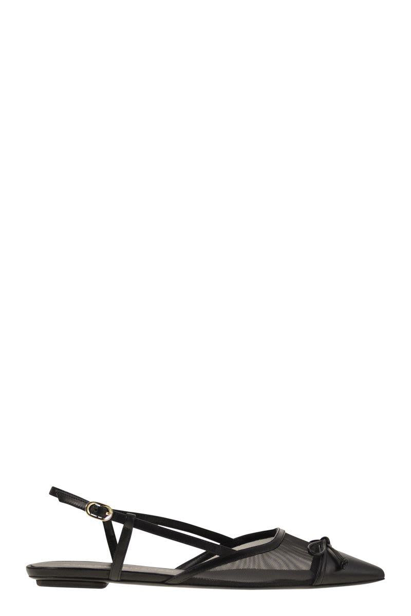 Stuart Weitzman Kitty - Leather And Transparent Fabric Slingback