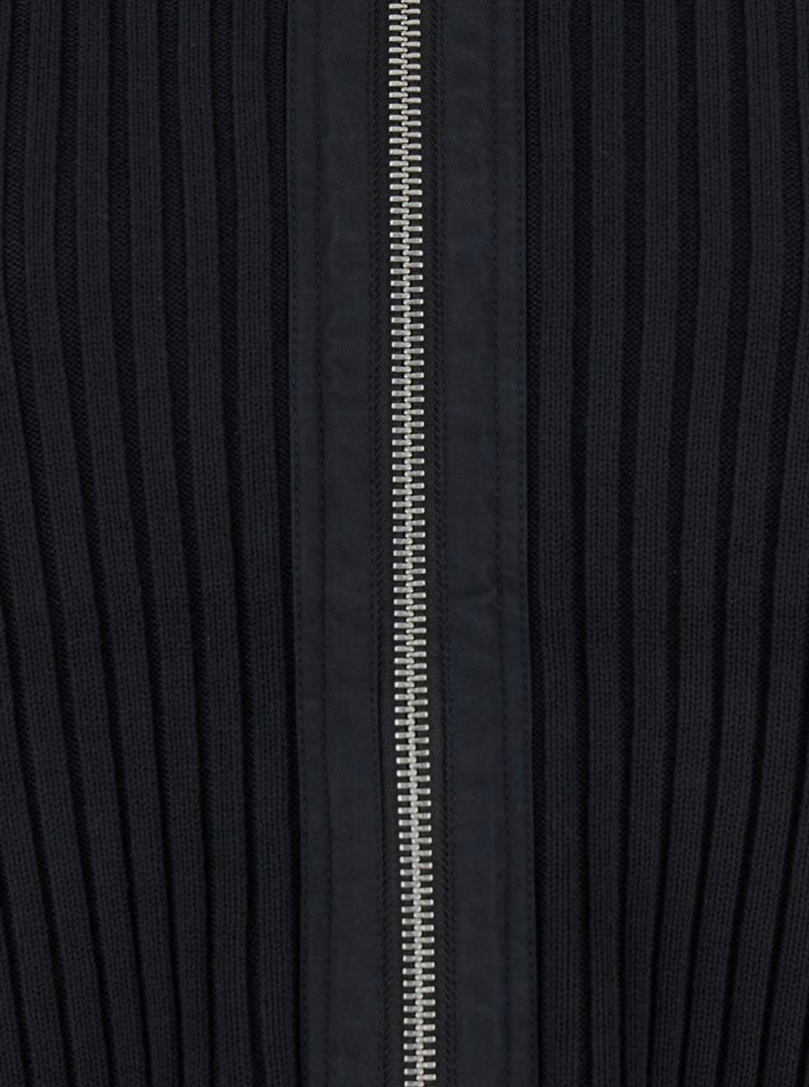 'K-Matty' Black Crewneck Ribbed Knit Sweatshirt With Front Zip Closure In Cotton Man