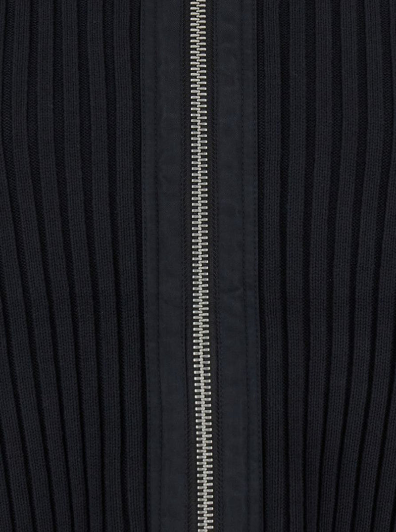 'K-Matty' Black Crewneck Ribbed Knit Sweatshirt With Front Zip Closure In Cotton Man