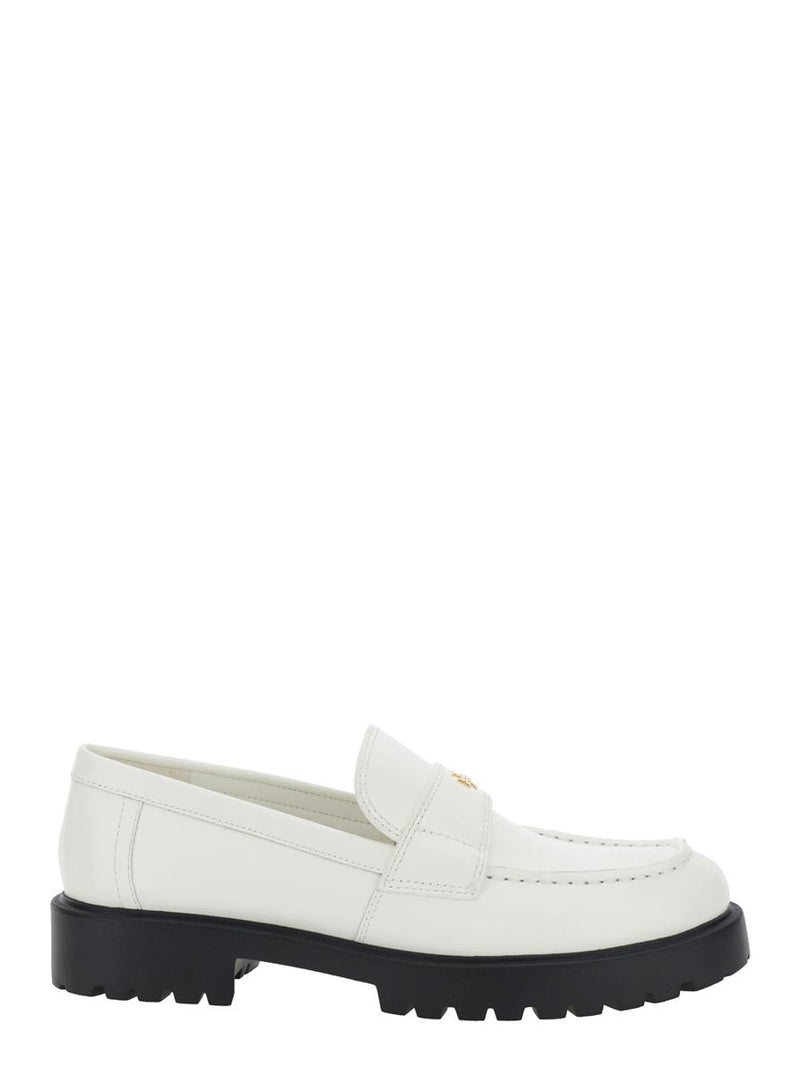 White Loafer With Logo Plate In Nappa Leather Woman