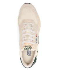 Autry Medalist Sneakers In Beige And Dark Green With Suede Inserts