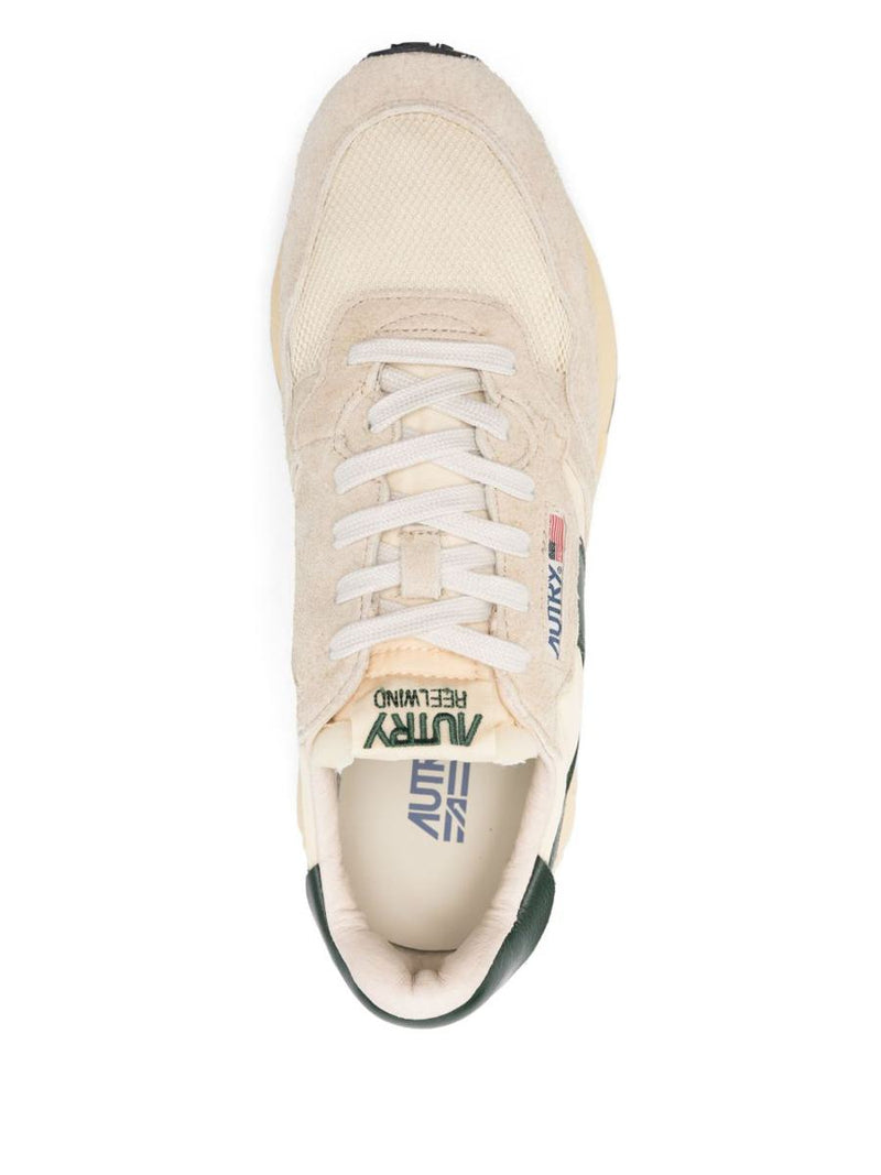 Autry Medalist Sneakers In Beige And Dark Green With Suede Inserts