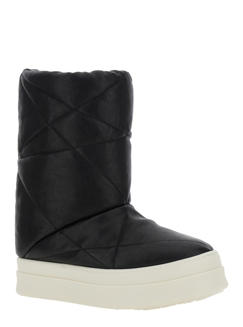 Black Down Filled And Quilted Ankle Boots In Leather Man
