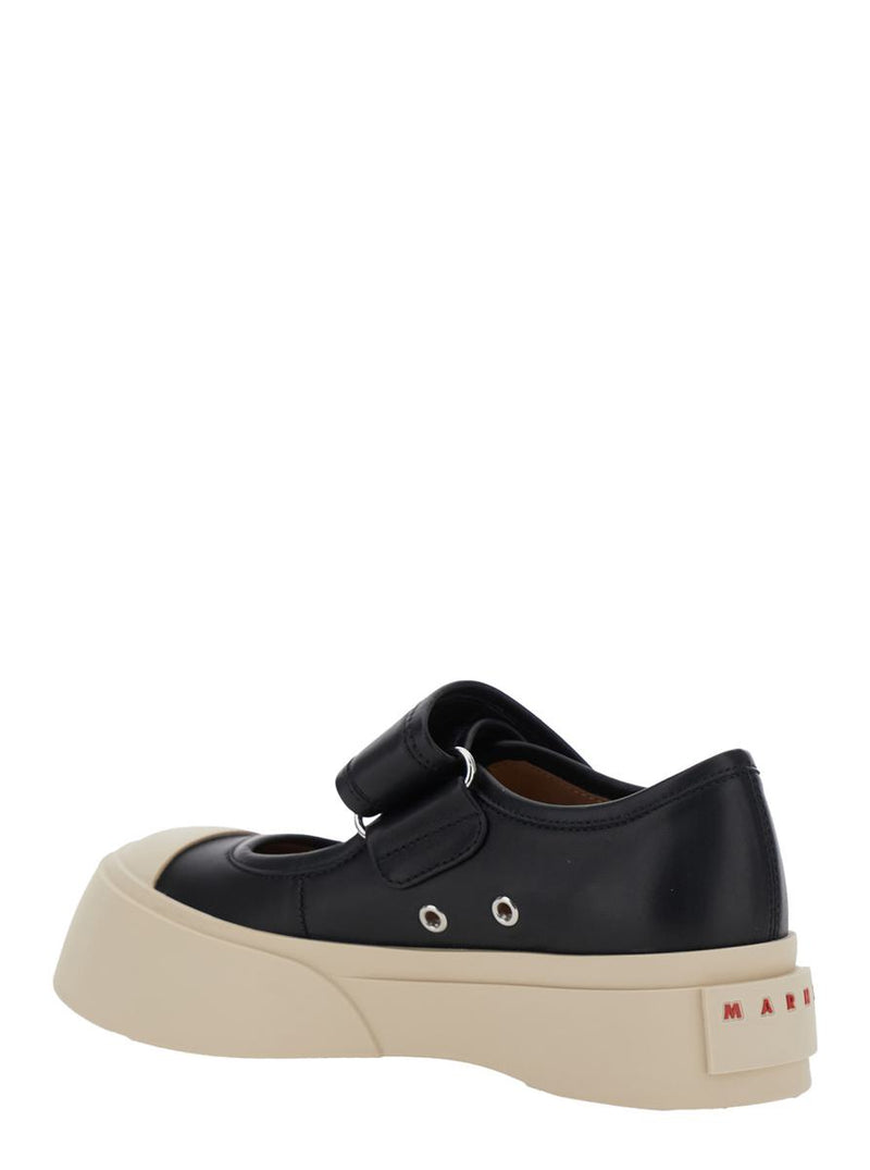 'Mary Jane' Black Sneaker With Hook And Loop Closure And Logo On The Back In Leather Woman