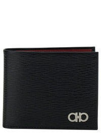 Revival Gancini Black Wallet In Textured Leather Man Salvatore Ferragamo