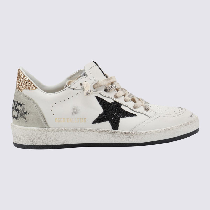 Golden Goose White And Gold Leather Ball Star Low Top