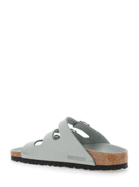 'Florida' Green Sandals With Buckle With Logo In Leather Woman