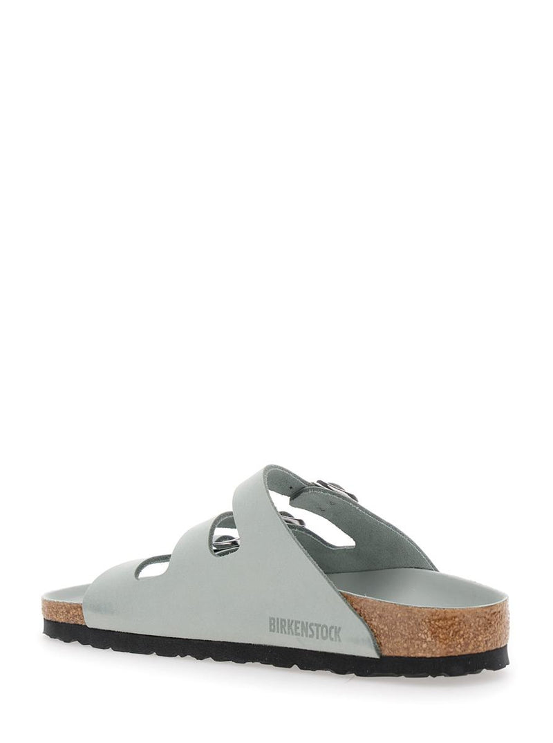 'Florida' Green Sandals With Buckle With Logo In Leather Woman