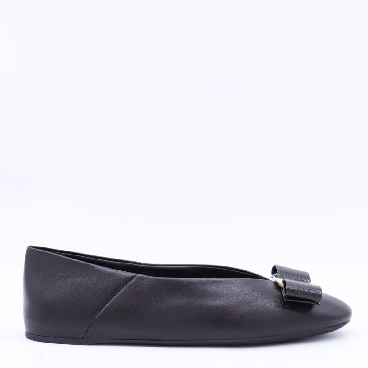 Salvatore Ferragamo Black Leather Vanna Flats