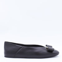 Salvatore Ferragamo Black Leather Vanna Flats