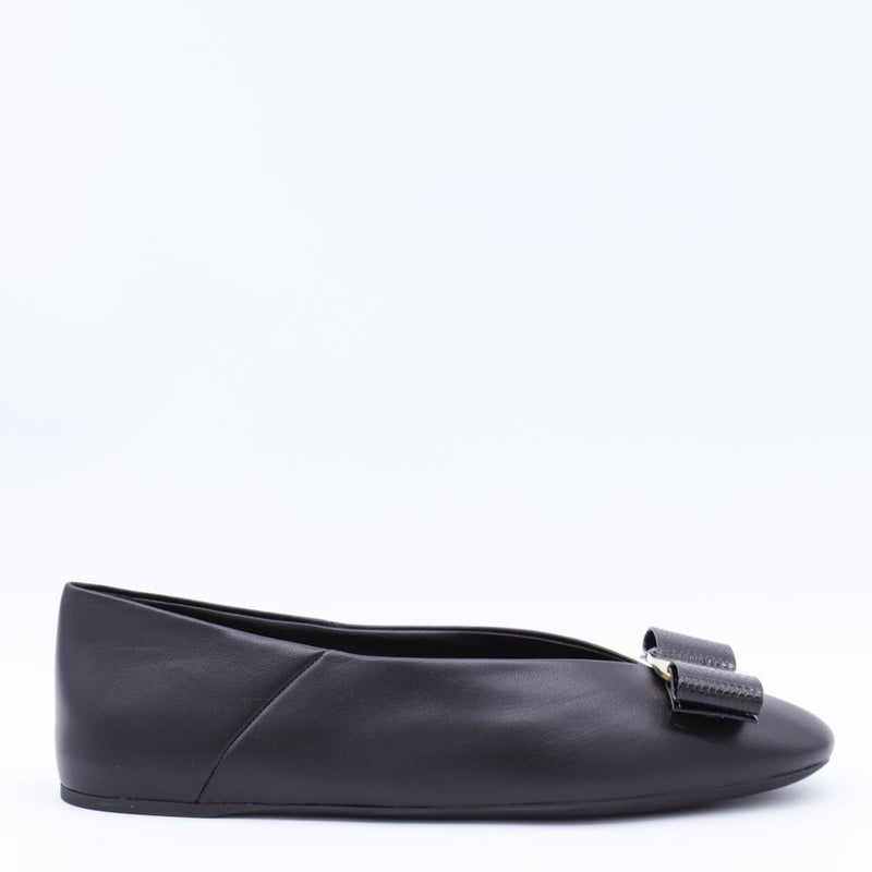 Salvatore Ferragamo Black Leather Vanna Flats