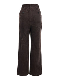 Brown Pants With Belt Loops And Wide Leg In Corduroy Woman