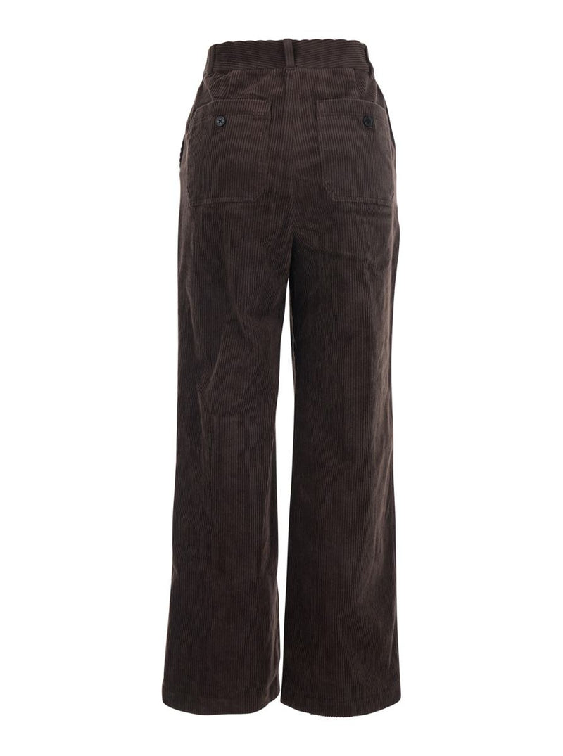 Brown Pants With Belt Loops And Wide Leg In Corduroy Woman