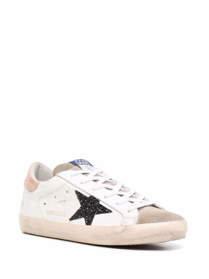 Golden Goose "Super Star" Leather Upper And Heel Suede Toe Glitter Star Shoes
