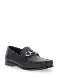 'Avril' Black Loafers With Gancini Plaque On The Front In Leather Man