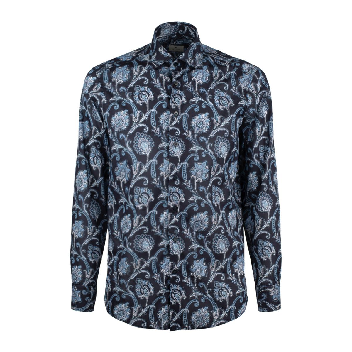 Etro Blue Cotton Shirt With All Over Paisley Print