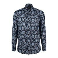 Etro Blue Cotton Shirt With All Over Paisley Print