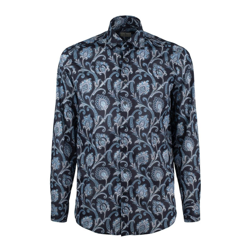 Etro Blue Cotton Shirt With All Over Paisley Print