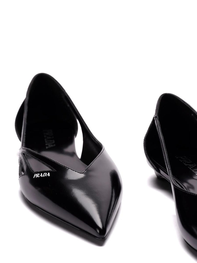 Prada 15Mm Cut-Out Leather Ballerina Shoes