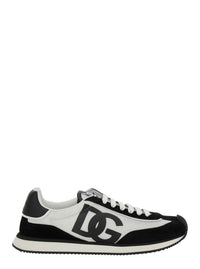 'Aria' White And Black Running Sneakers With Logo Detail In Suede And Tech Fabric Man