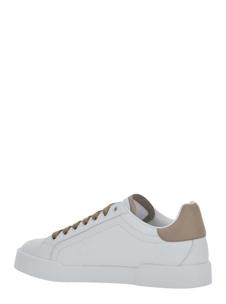 Black And Beige Low Top Sneakers With Logo Patch On The Side And Logo Lettering On The Tongue In Leather Woman