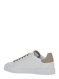 Black And Beige Low Top Sneakers With Logo Patch On The Side And Logo Lettering On The Tongue In Leather Woman