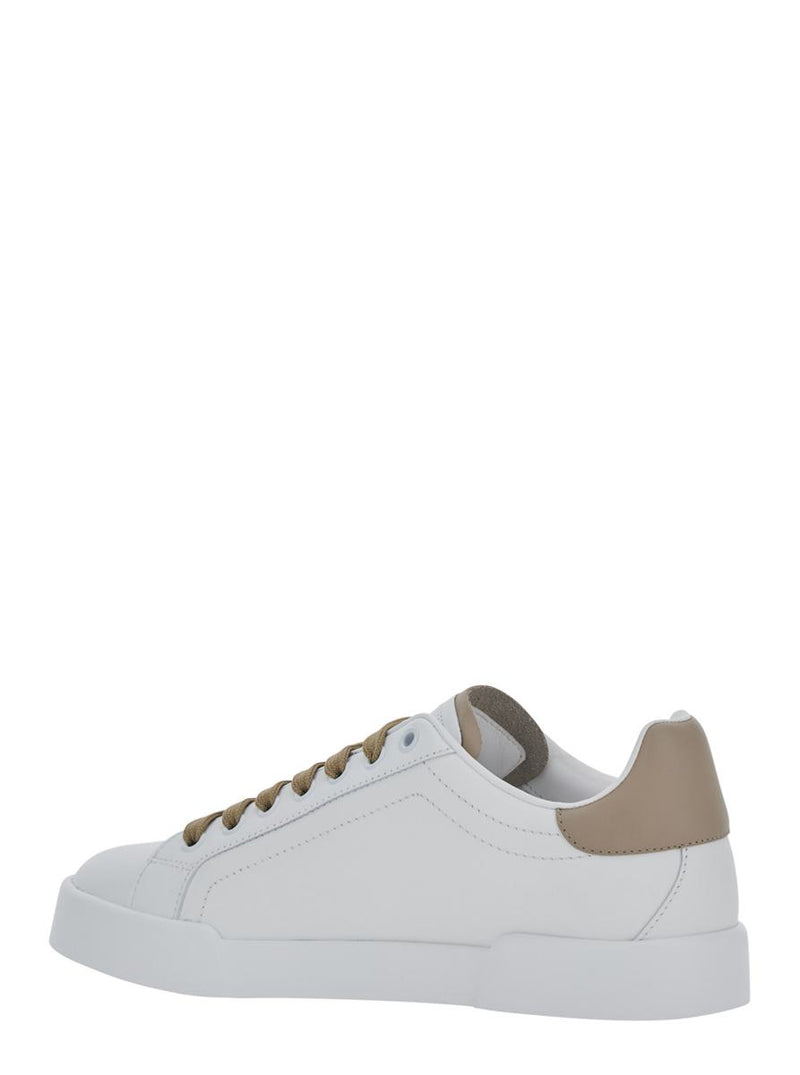 Black And Beige Low Top Sneakers With Logo Patch On The Side And Logo Lettering On The Tongue In Leather Woman