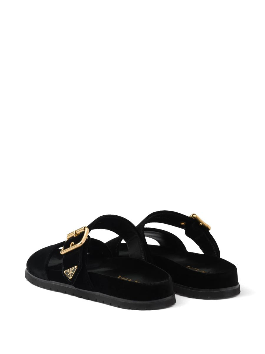 Prada Triangle-Logo Velvet Slides