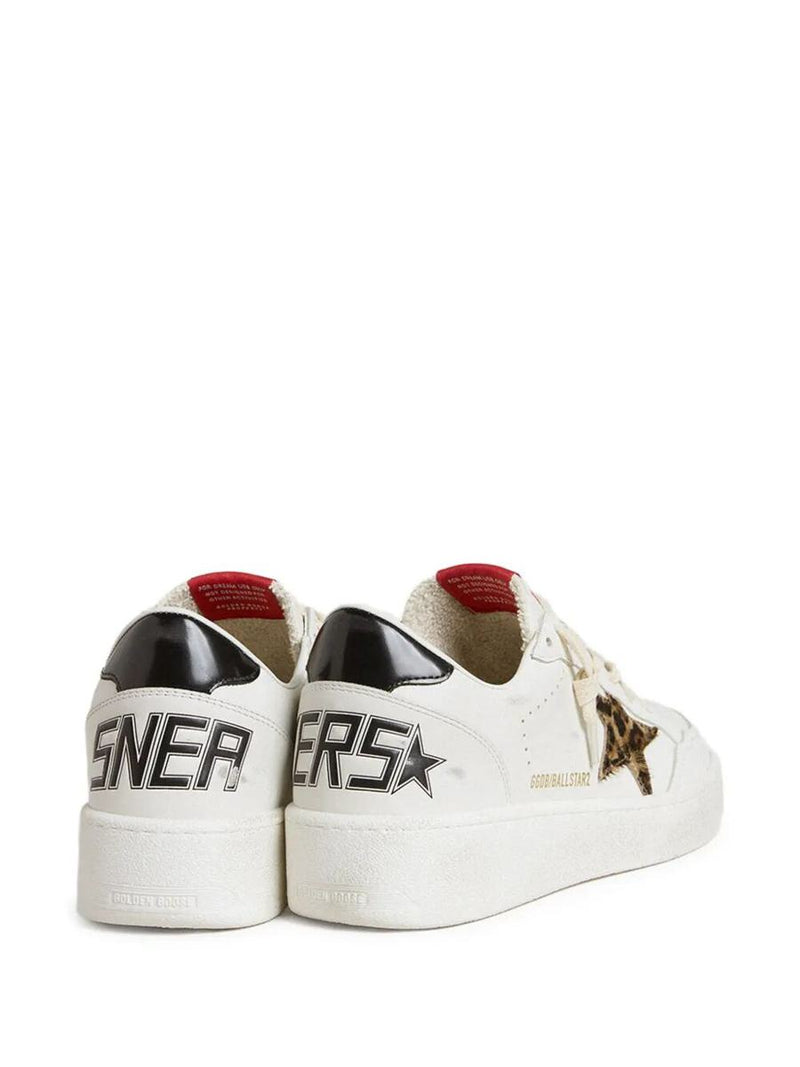 Golden Goose Ball Star Sneakers With Leopard Pony Skin Star And Black Laminated Leather Heel Tab Shoes